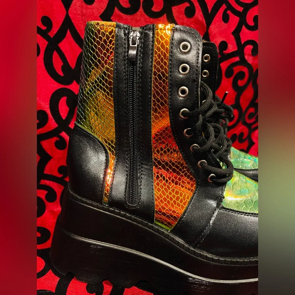 Women’s Platform Chunky Sole Iridescent Boots